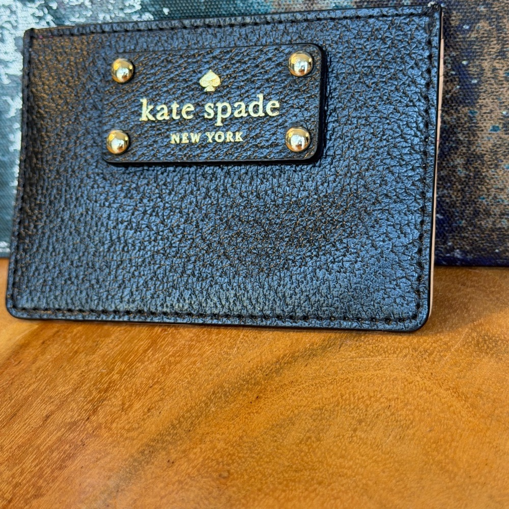 Kate Spade Minimalist Classic Black Pebbled Leather Wellesley Card Holder - Picture 5 of 8